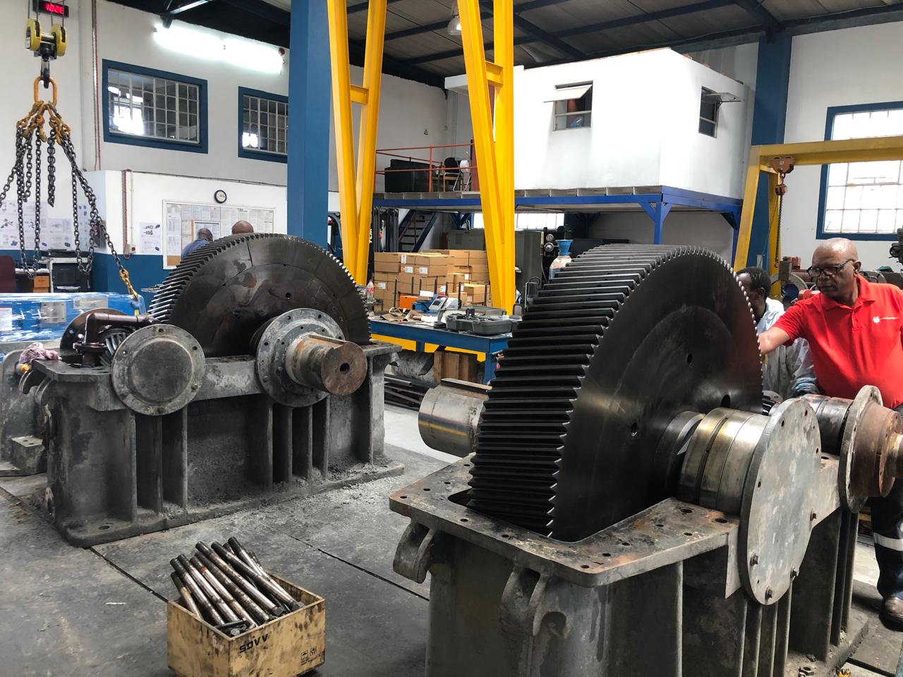 Heavy industrial gearbox undergoing testing