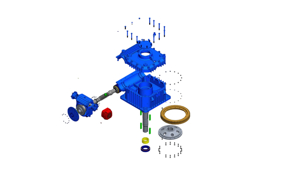 Exploded custom industrial gearbox design